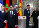 Le roi du Maroc Mohammed VI en compagnie du président français Emmanuel Macron (photo de gauche) et le président algérien Abdelmadjid Tebboune en compagnie du Premier ministre espagnol Pedro Sánchez (photo de droite)